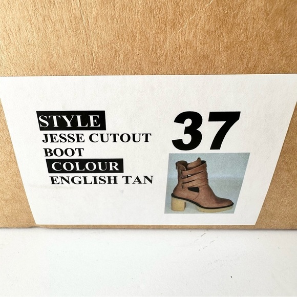 Free People leather strappy cutout ankle boot Jesse tan lug sole beige camel 37 - Picture 15 of 16